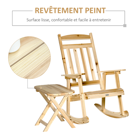 Fauteuil de jardin à bascule avec table basse sapin