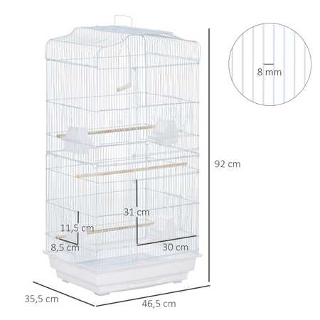 Cage à oiseaux volière avec mangeoires perchoirs plateau 2 portes blanc