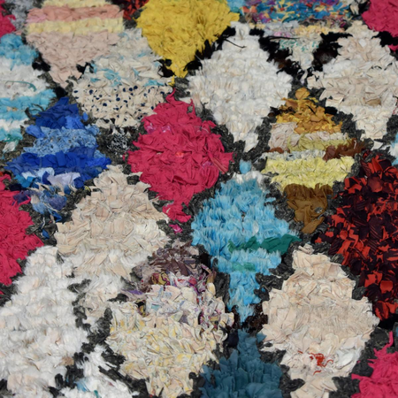 Tapis berbère noué main en tissu recyclé BOUCHAROUITE BE