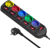 Multiprise 5 prises Maclean MCE204M + Interrupteur 1,40m Noir (Coloris variés)