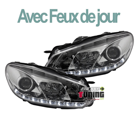 PHARES FEUX AVANTS AVEC LED DE JOUR DIURNES DRL CHROME VOLKSWAGEN VW GOLF 6 (00747)