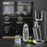 SodaStream DUO Machine à Eau Pétillante & Soda – Pack Carafe Verre 1 L + Bouteille 1 L Inox + Recharge Gaz 60 L – Noir