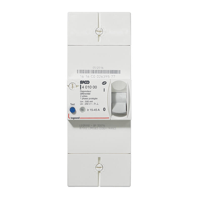 Disjoncteur de branchement BACO bipolaire différentiel 500mA instantané 45A - LEGRAND - 401000