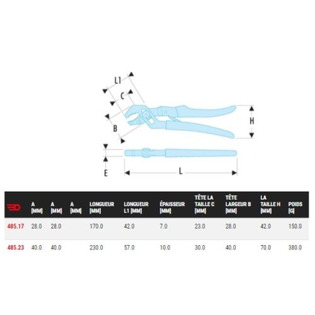 Pince multiprise automatique capacité 45mm longueur 230mm - FACOM - 485.23