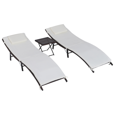 Lot de 2 bains de soleil pliables matelas têtière + table basse résine chocolat