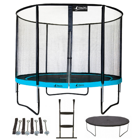 Kangui - Trampoline de jardin rond 305 cm + filet + échelle + bâche + kit ancrage | PUNCHI Bleu