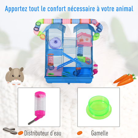 Cage pour Hamster Souris Petit Animaux Rongeur 47 x 30 x 59 cm Bleu