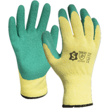 Sachet 12 paires de gants tricoté enduit en latex poignet bord-cote jaune/vert T10 - 7032E12