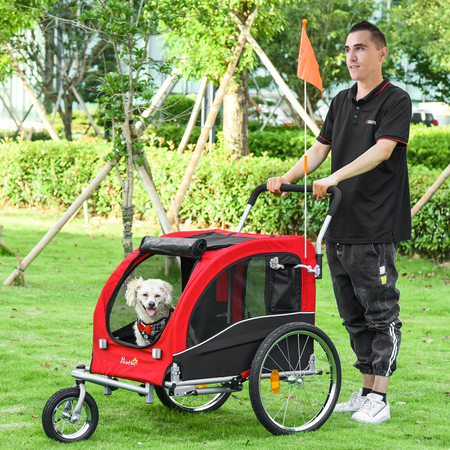 Jogger remorque vélo 2 en 1 pour animaux rouge noir