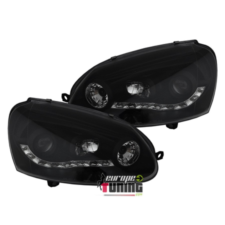 PHARES FEUX AVANTS DEVIL EYES LED NOIRS AVEC LENTILLES VOLKSWAGEN VW GOLF 5 (13508)