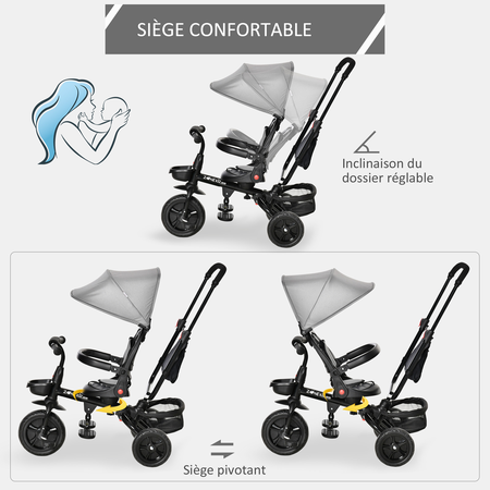 Tricycle enfant évolutif pliable multi-équipé métal PP