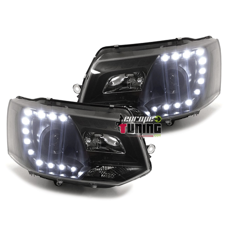 PHARES FEUX AVANTS DE JOUR DIURNES DRL NOIRS VOLKSWAGEN VW BUS T5 APRES 2009 (04471)