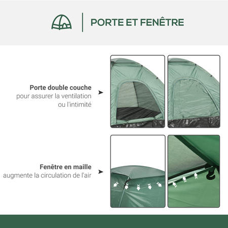 Tente de camping 2 personnes fibre verre polyester noir vert