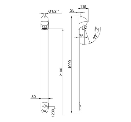 Colonne de douche droit DL 400 avec robinet simple temporisé - PRESTO - 27400