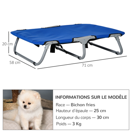 Lit pour chien chat pliable sur pieds bleu