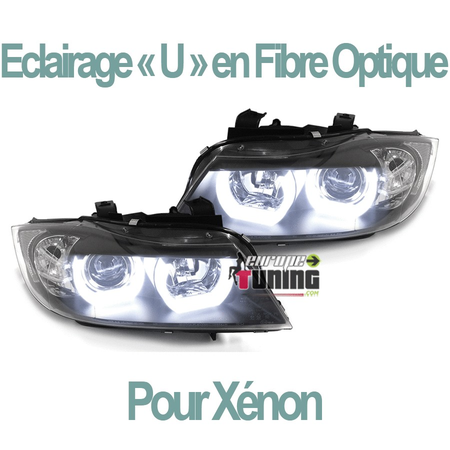 PHARES FEUX AVANTS NOIRS LEDS CELIS EN U BMW SERIE 3 E90 & E91 PHASES 1 05-08 AU XENON (04277)