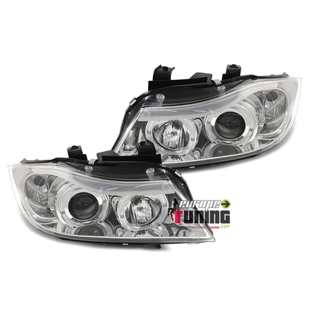 PHARES FEUX ANGEL EYES CHROME ANNEAUX LEDS BMW SERIE 3 E90 & E91 PHASES 1 05-08 (00690)