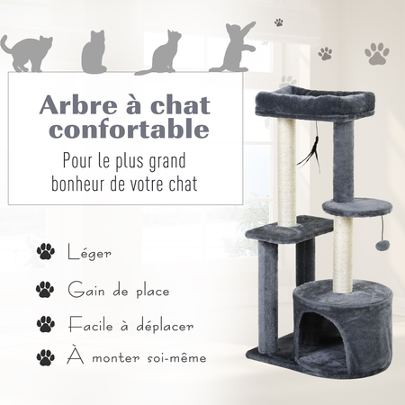 Arbre à chats griffoirs centre d'activités 2 jouets suspendus gris