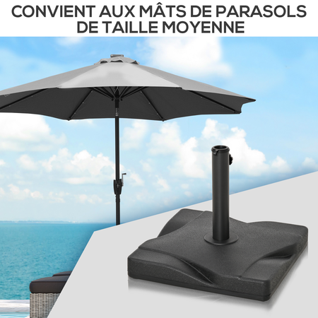 Pied de parasol carré poids net 20 Kg ciment HDPE noir