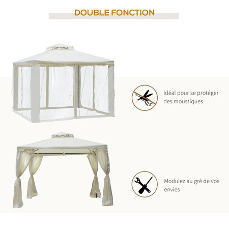 Pavillon de jardin tonnelle style colonial avec moustiquaires zippées