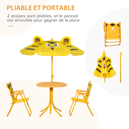 Ensemble salon de jardin enfant 4 pièces design tigre