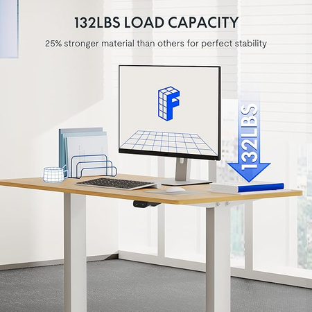 FLEXISPOT Bureau Assis Debout Électrique - Réglable en Hauteur avec Porte-gobelets et Crochets, Panneau Clavier à Fonctions Mémoires, 110x60 cm (Cadre Blanc + Plateau Érable)