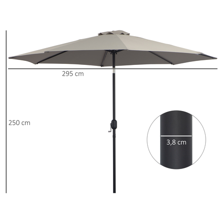 Parasol octogonal inclinable 3 m métal polyester gris clair