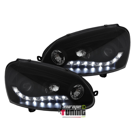 PHARES FEUX AVANTS DEVIL EYES LED NOIRS AVEC LENTILLES VOLKSWAGEN VW GOLF 5 (13508)