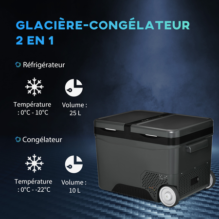 Glacière-congélateur portable à compression 2 compartiments gris noir