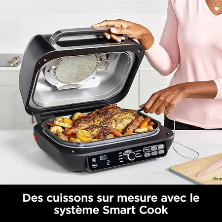 Ninja Foodi MAX PRO Grill, Plancha et Friteuse à air avec sonde de cuisson numérique, 3,8L, 7-en-1, Grill, Air Fryer, Cuire, Rôtir, Argent/Noir (AG651EU)