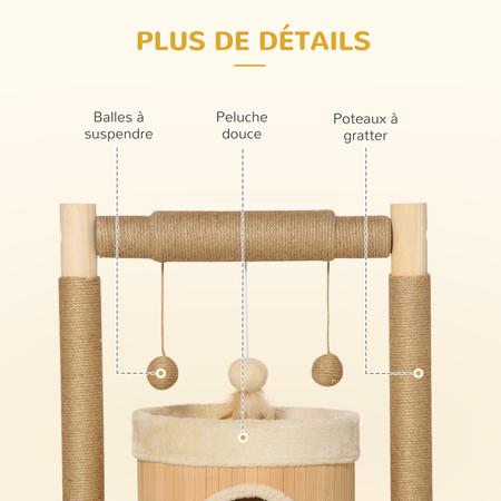 Arbre à chat griffoirs jute jeu boules suspendues plateforme niche