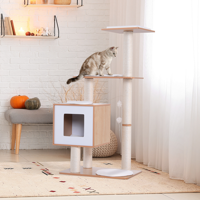 Arbre à chats design contemporain beige hêtre clair