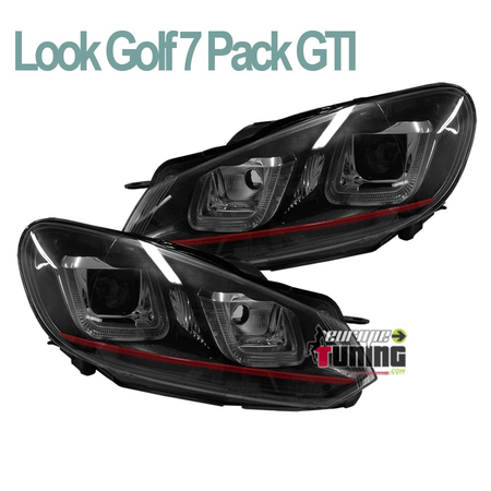 PHARES AVANTS POUR VW GOLF 6 AVEC FEUX DE JOUR LOOK GOLF 7 PACK GTI BANDES ROUGES (03967)