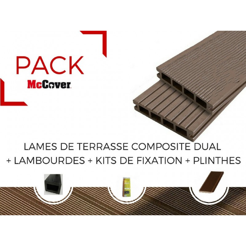 PACK 1 m² lame de terrasse composite Dual ACCESSOIRES (4 coloris) 2400mm - Coloris - Beige clair, Epaisseur - 25mm, Largeur - 14 cm, Longueur - 240 cm, Surface couverte en m² - 1