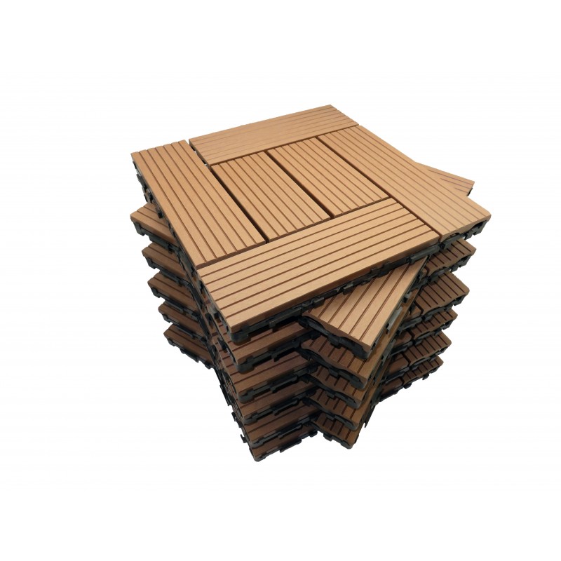 Pack dalle de terrasse 1m² bois composite classic (11 pièces 30 x 30 cm ) - Coloris - Terre cuite, Largeur - 30 cm, Longueur - 30 cm, Surface couverte en m² - 1