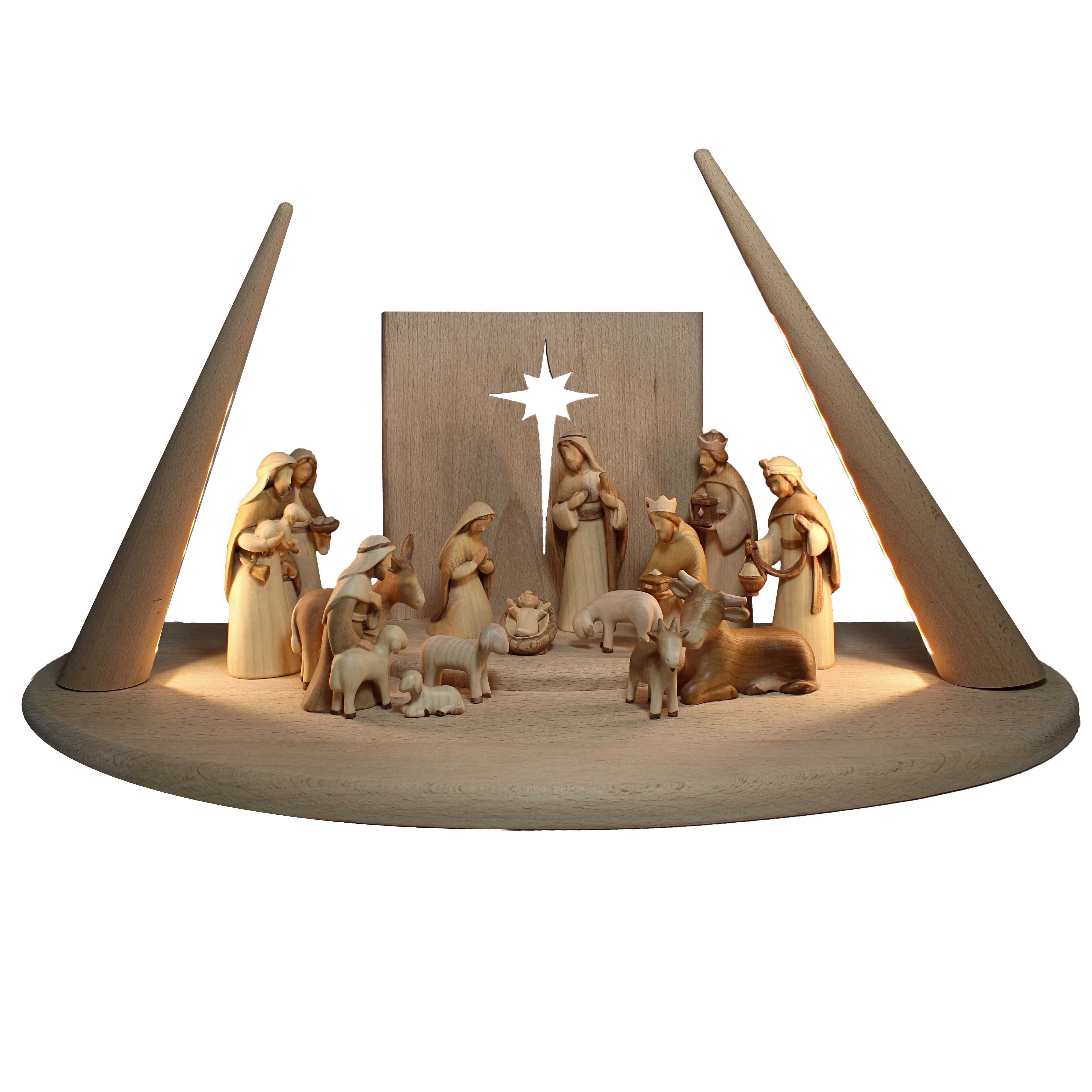 Crèche en bois avec éclairage LED 17 pièces 12cm