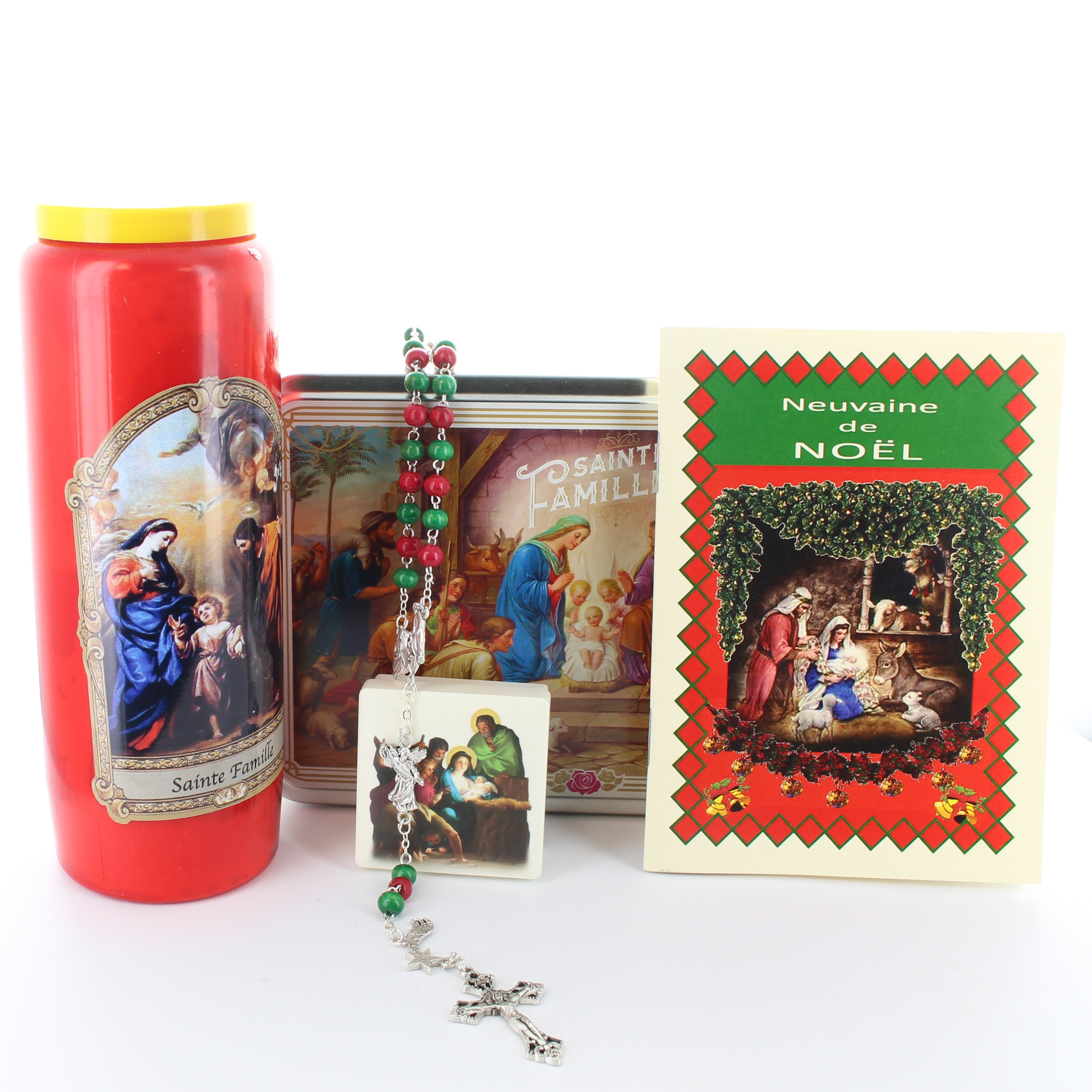 Coffret Religieux de la Sainte Famille avec Chapelet, livret et bougie neuvaine