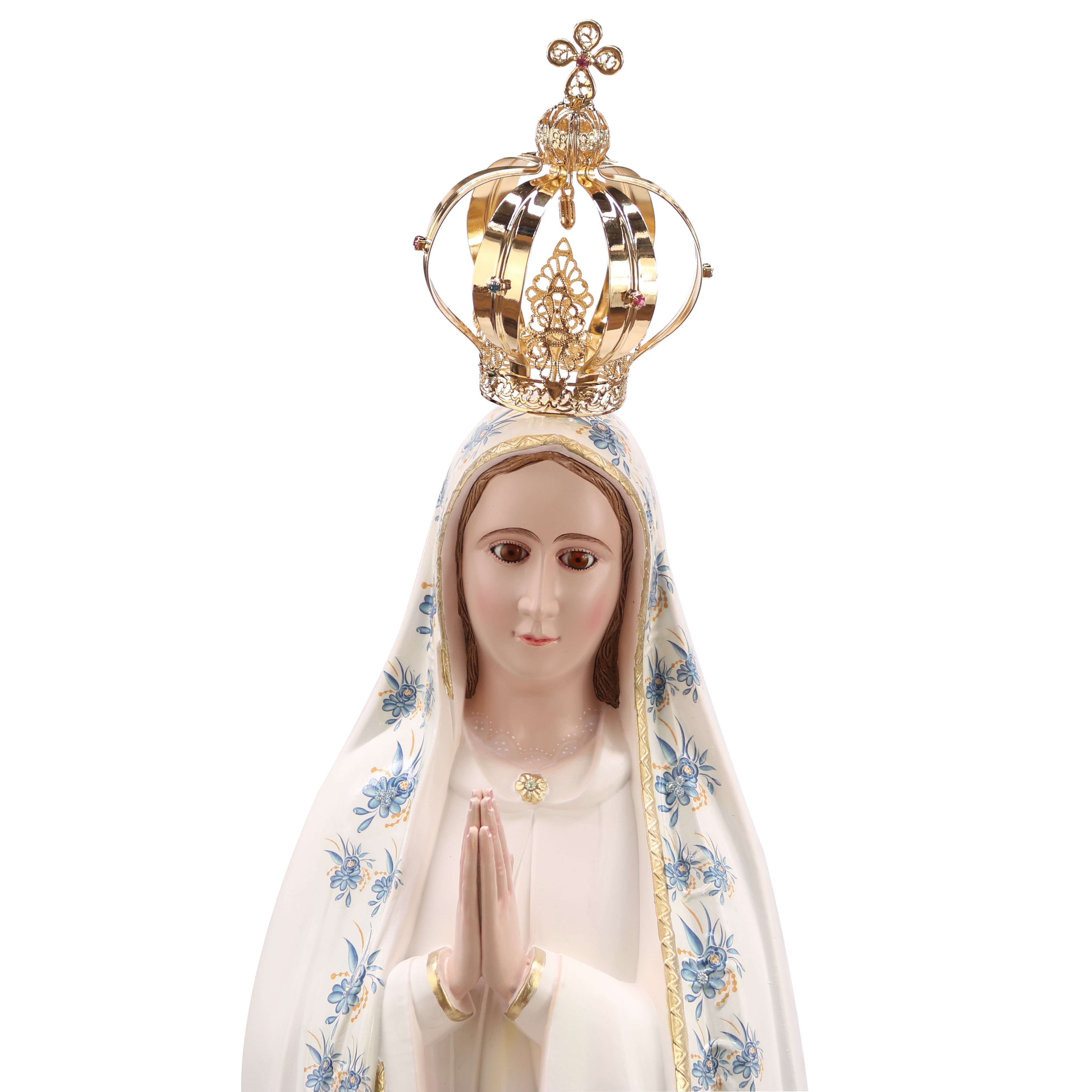 Statue de Fatima vêtue de son manteau fleuri bleu 95 cm