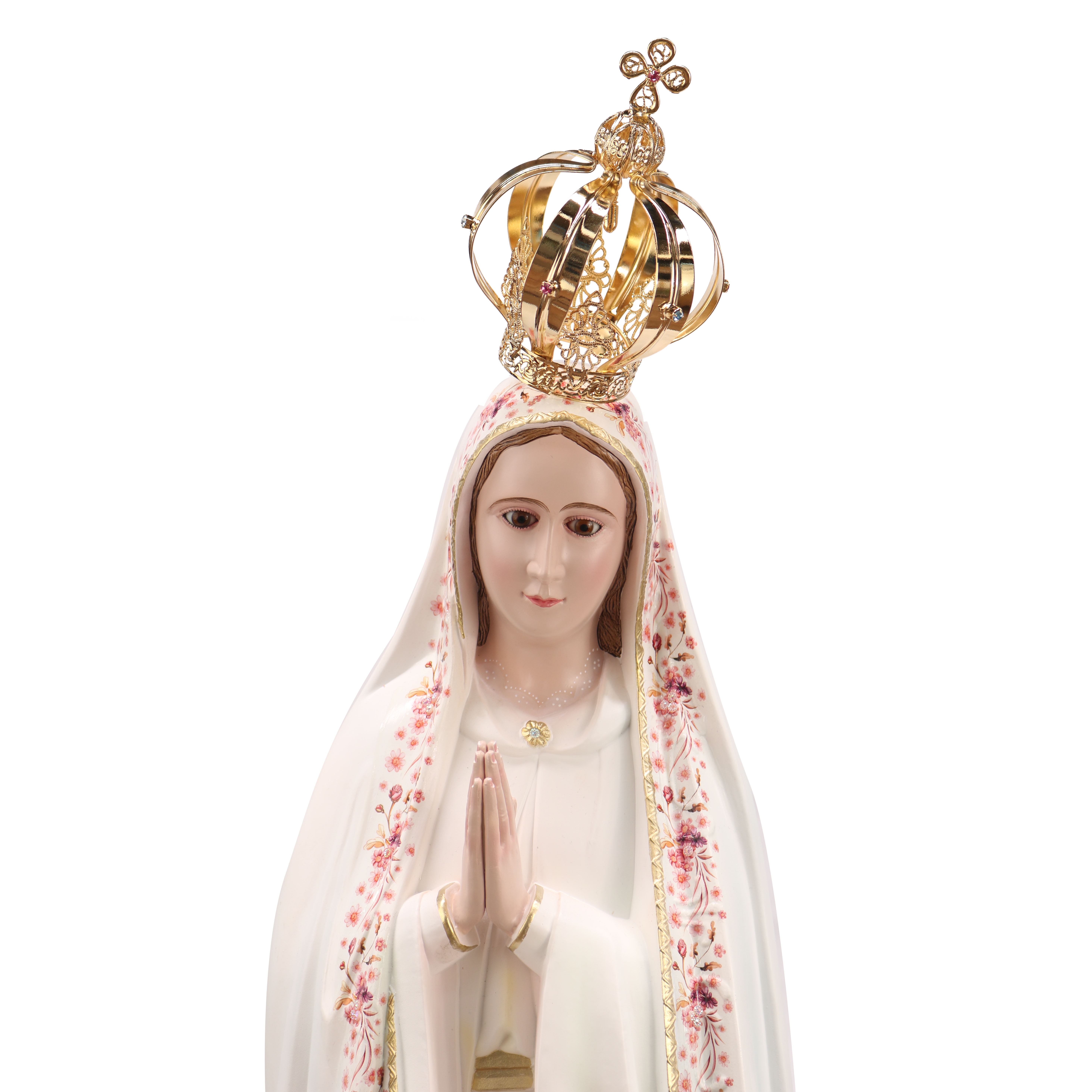 Statue de Fatima vêtue de son manteau fleuri rose 95 cm