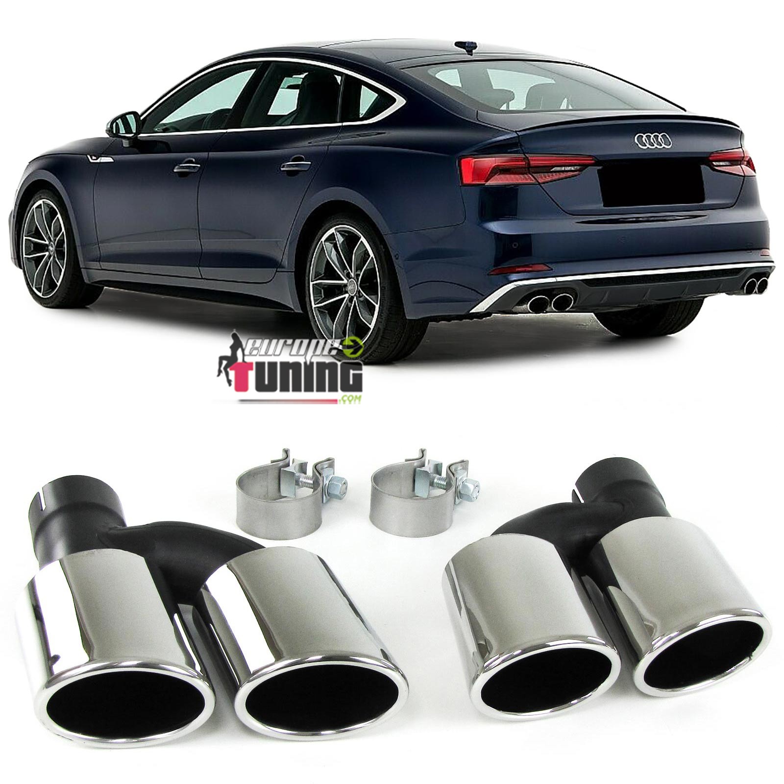 DOUBLES SORTIES DUPLEX INOX SILENCIEUX ECHAPPEMENT SPORT PACK S AUDI A3 A4 A5 ... (04866)