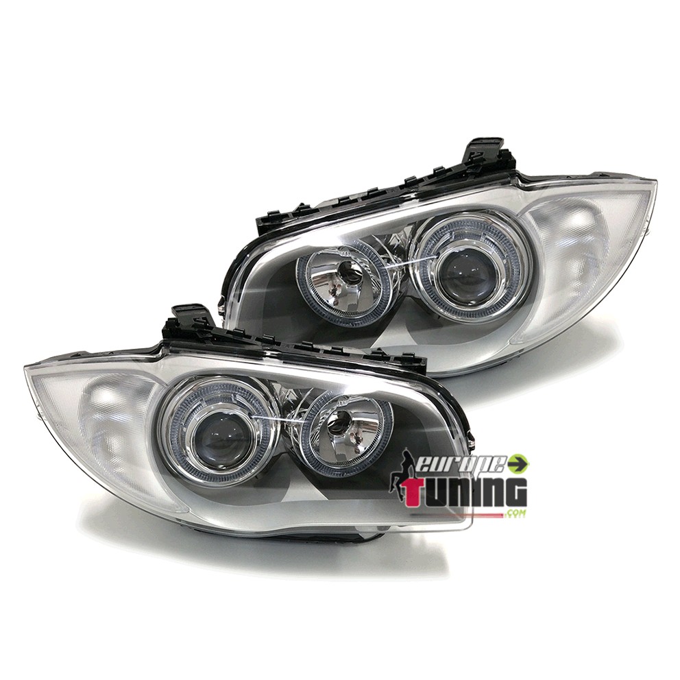 PHARES FEUX AVANTS SILVER ANGEL EYES LED BMW SERIE 1 E87 E88 E81 E82 2004 à 2011 (00879)