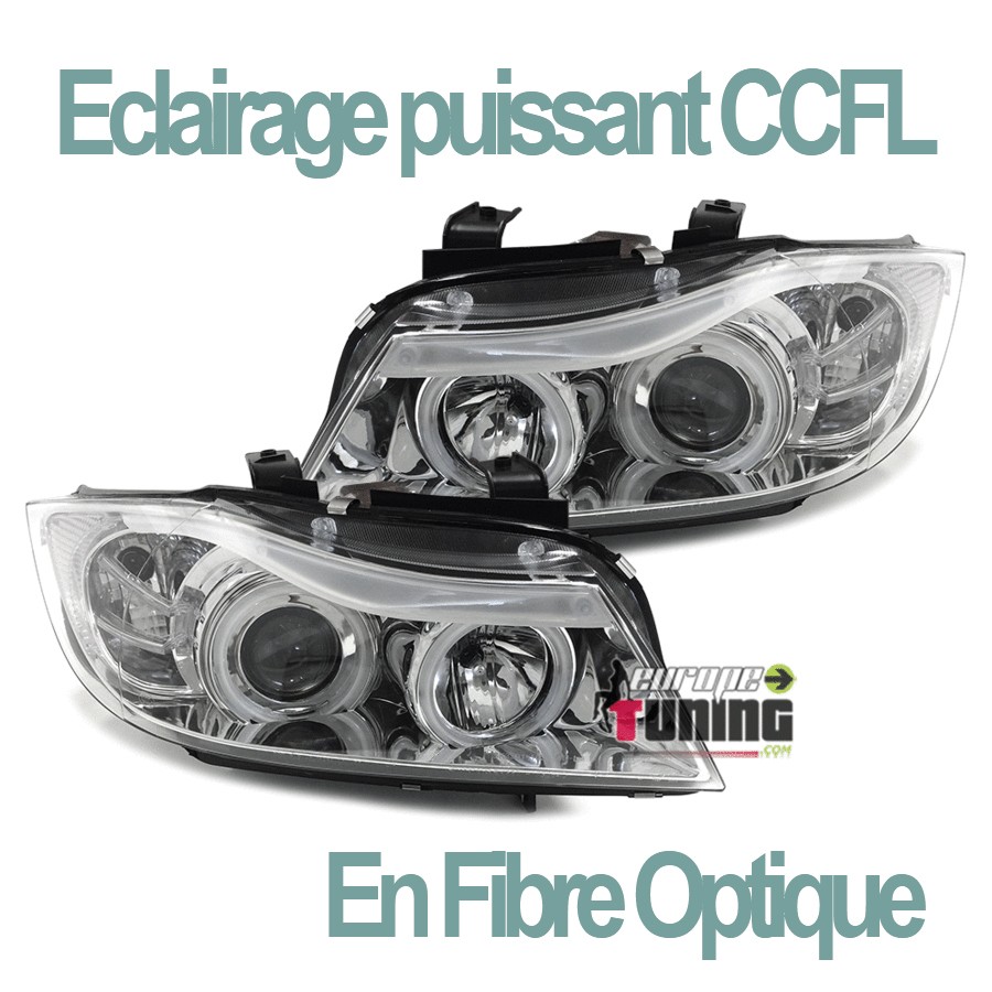 PHARES FEUX CHROME ANGEL EYES ANNEAUX LED CCFL BMW SERIE 3 E90 & E91 PHASES 1 05-08 (00536)