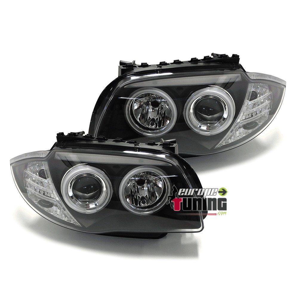 PHARES FEUX AVANTS CCFL ANGEL EYES NOIR BMW SERIE 1 E87 E82 E81 E88 2004-2011 (00757)