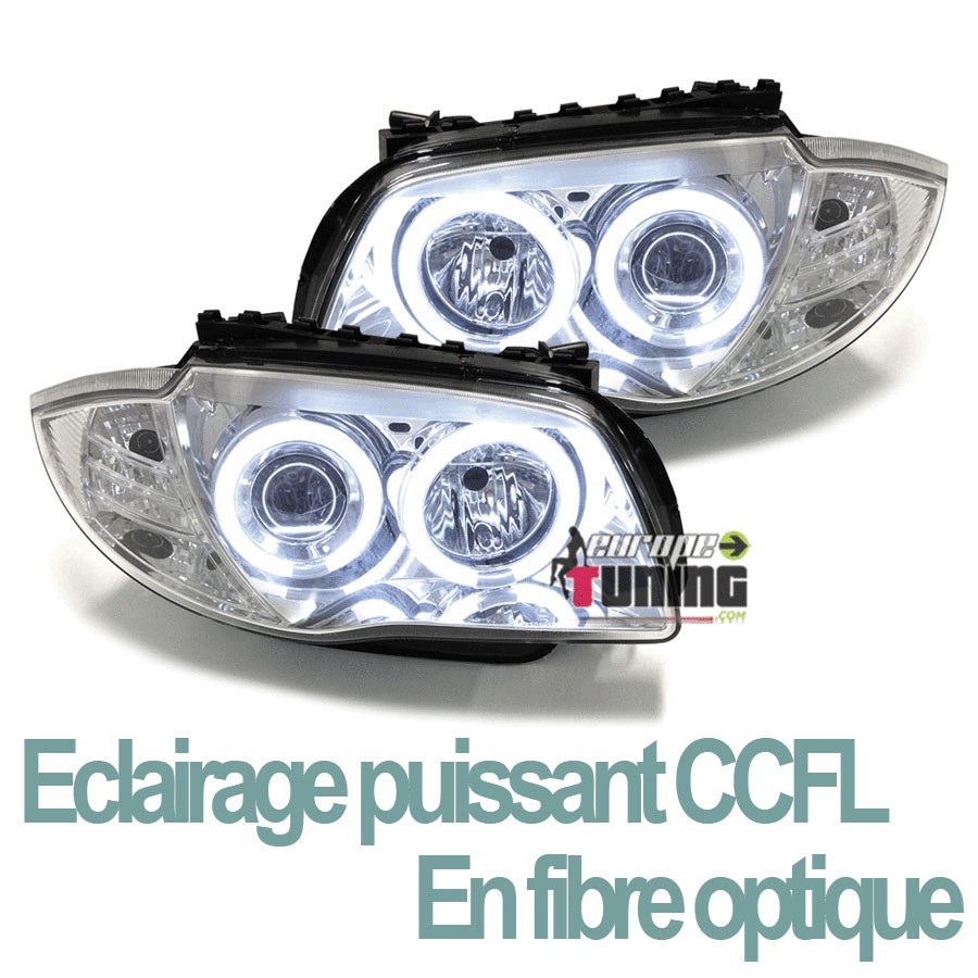 PHARES FEUX AVANTS CCFL ANGEL EYES BMW SERIE 1 E81 E82 E87 E88 2004-2011 (00594)