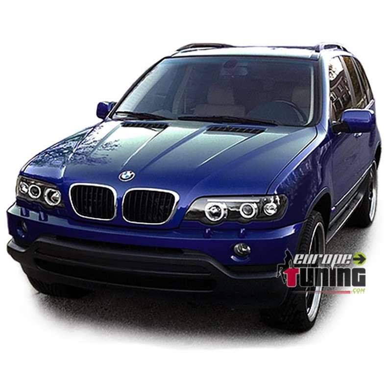 PHARES FEUX AVANTS ANNEAUX ANGEL EYES NOIRS BMW X5 E53 1999-2003 PHASE 1 (12084)