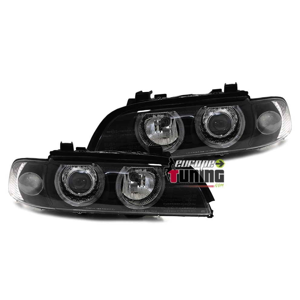 PHARES FEUX AVANTS NOIRS ANGEL EYES A LEDS BMW SERIE 5 E39 PHASE 1 AU XENON (10312)