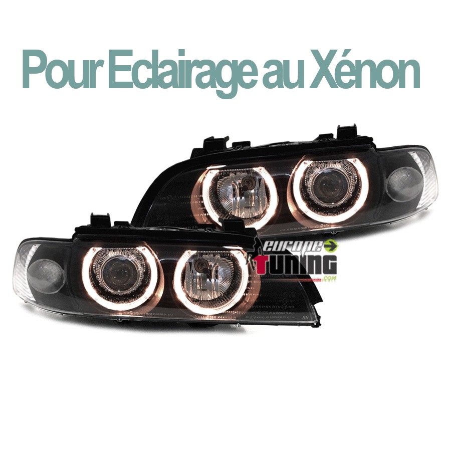 PHARES FEUX AVANTS NOIRS ANGEL EYES A LEDS BMW SERIE 5 E39 PHASE 1 AU XENON (10312)