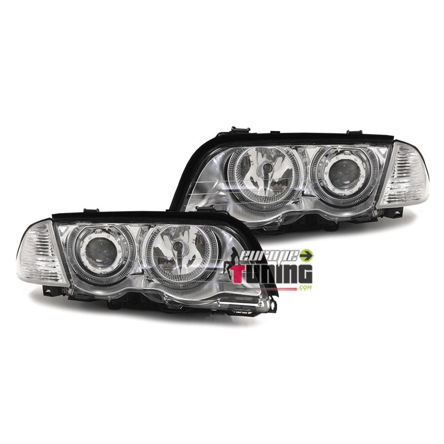 2 PHARES FEUX AVANTS CHROME ANGEL EYES LED BMW SERIE 3 E46 5 PORTES 1998-2001 (10344)