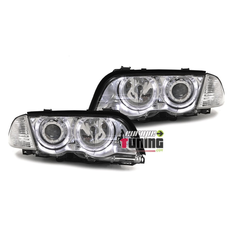 2 PHARES FEUX AVANTS CHROME ANGEL EYES LED BMW SERIE 3 E46 5 PORTES 1998-2001 (10344)