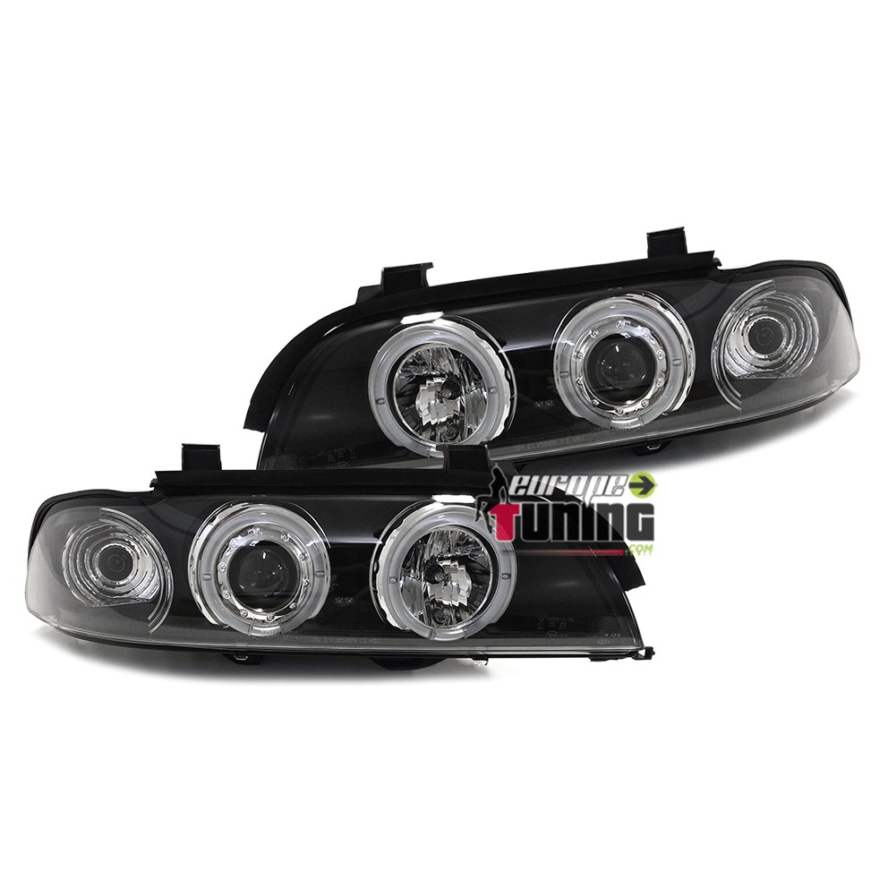 PHARES FEUX AVANTS ANNEAUX LEDS ANGEL EYES NOIRS BMW SERIE 5 E39 PHASE 1 (11621)